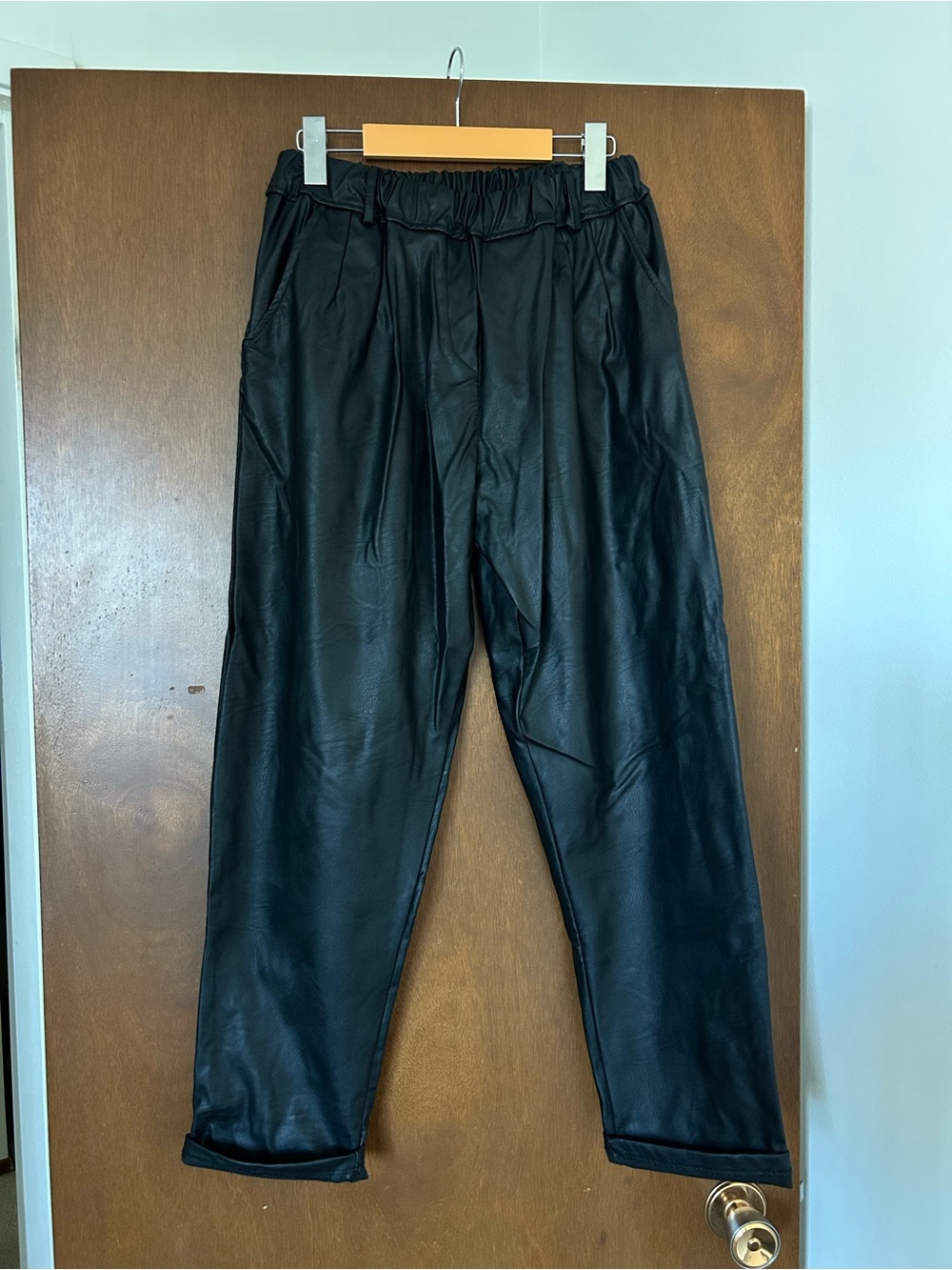 Black Faux Leather Women’s Pants - Elastic Waist